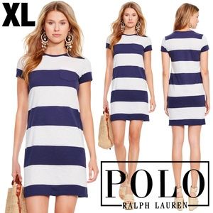NWOT POLO RALPH LAUREN Blue & White Striped Tshirt Dress XL XLARGE